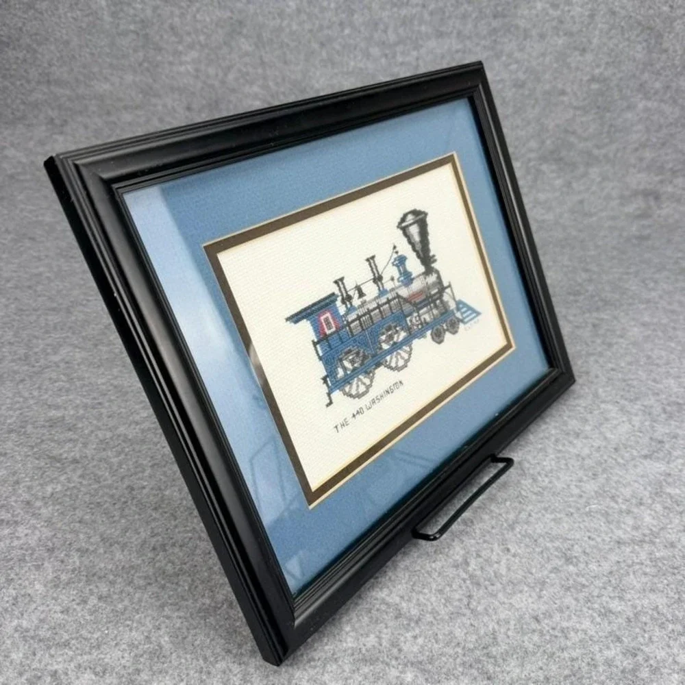 Framed Cross Stitch The 440 Washington Steam Locomotive Train Artwork CLT 92